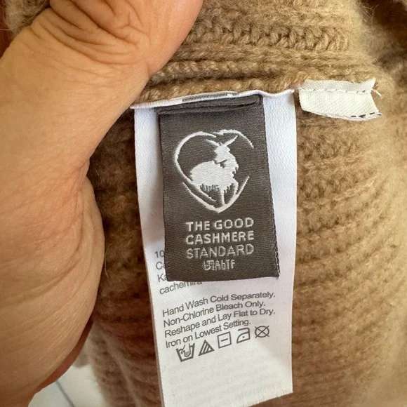 J.Crew tan pink striped cashmere cowl neck sweater size medium/large - Picture 7 of 9